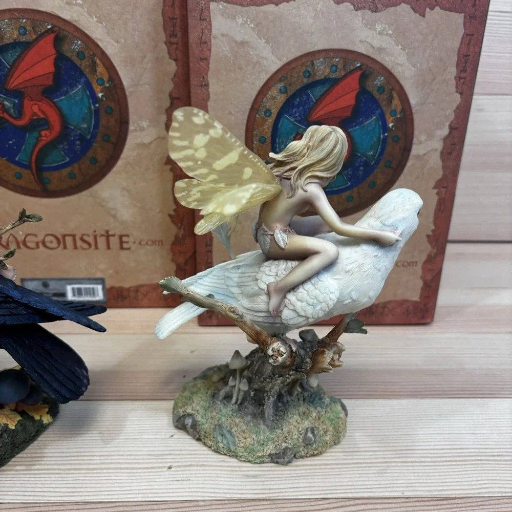Dragonsite Set of 2 Fairies Dusk And Dawn Fairy's On Birds With Box